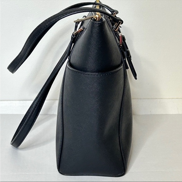 Michael Kors Black Gold Charlotte Ciara Large Zip Tote Shoulder Bag Purse - Picture 6 of 12